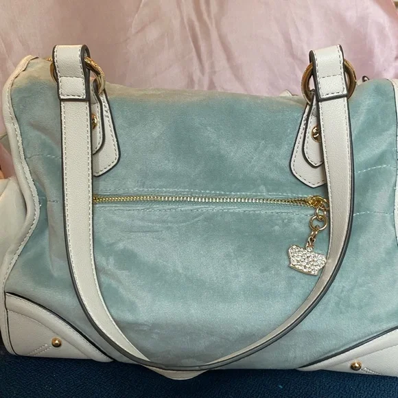 Y2K Juicy Couture Blue and Cream Shoulder Tote Bag - Picture 4 of 4